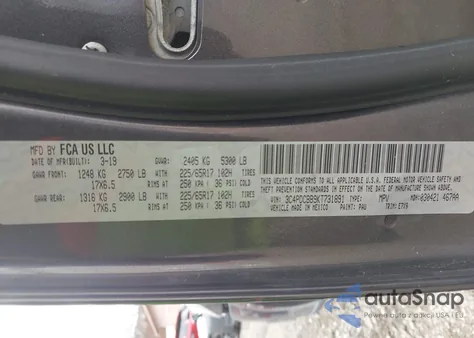 2019 Dodge Journey Se из США, поврежденный, VIN 3C4PDCBB9KT731891